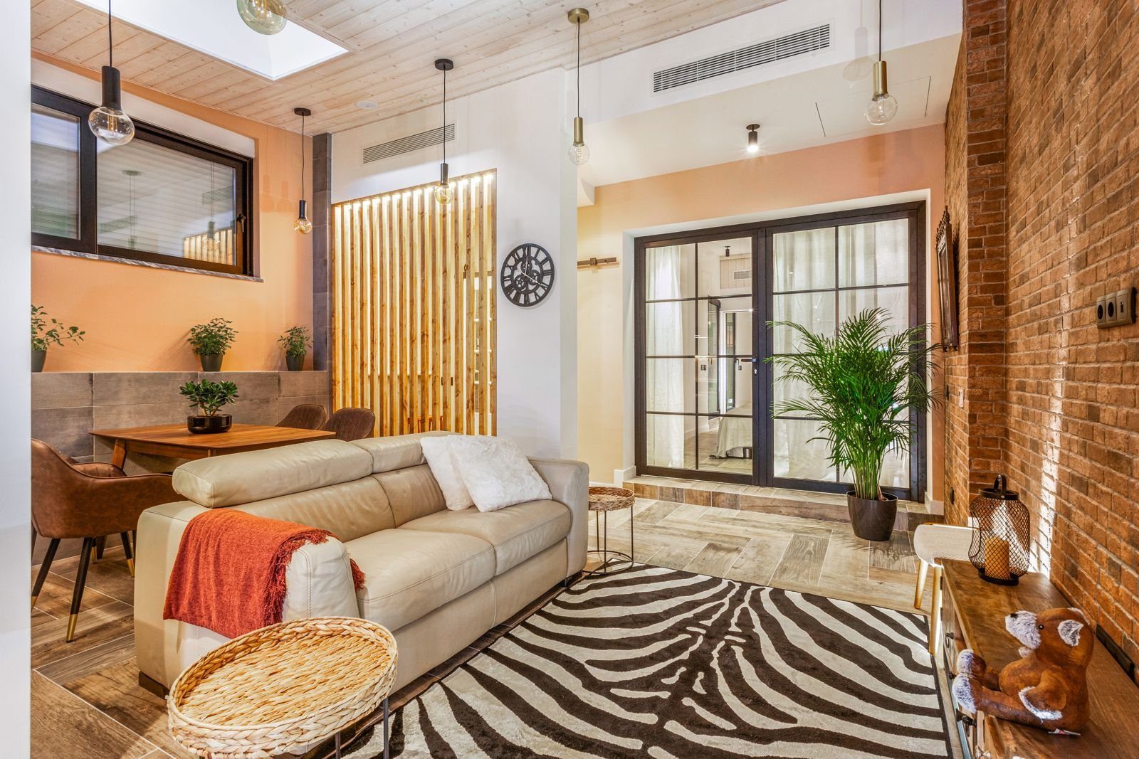 Open plan living area — wide view