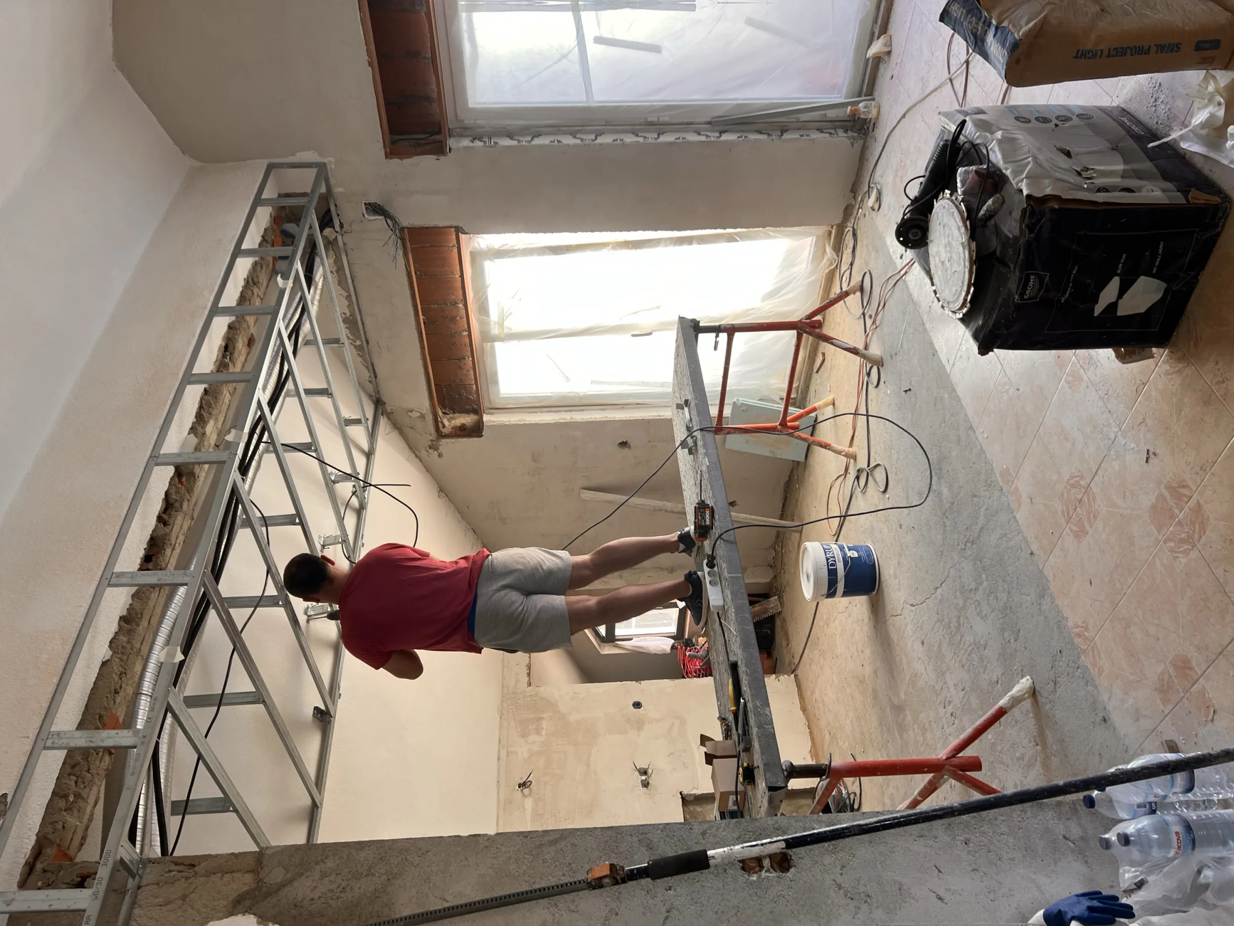 Vista mid-renovation &mdash; framing the new kitchen ceiling